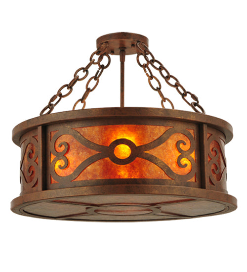 Meyda Lighting Donya 20" 4-Light Red Rust Semi-flush Mount Ceiling Light With Amber Mica Shade Glass