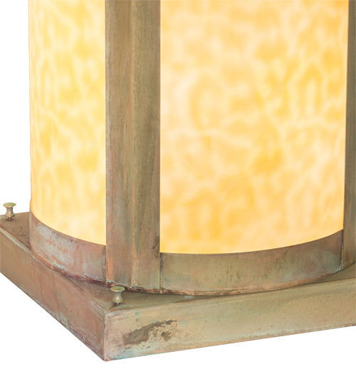 Meyda Lighting Double Bar Mission 15" 6-Light Verdigris Outdoor Pier Mount Light With Beige Art Shade Glass