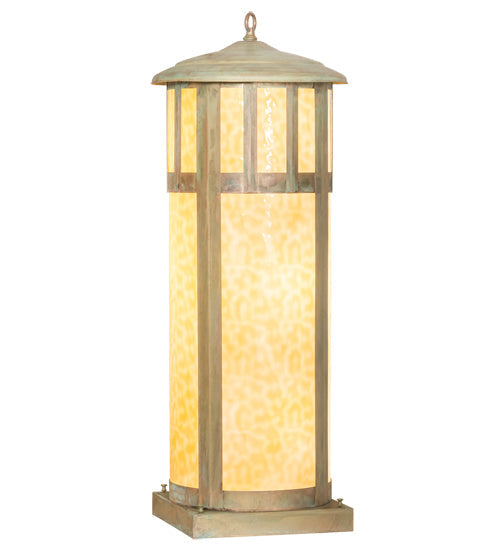 Meyda Lighting Double Bar Mission 15" 6-Light Verdigris Outdoor Pier Mount Light With Beige Art Shade Glass