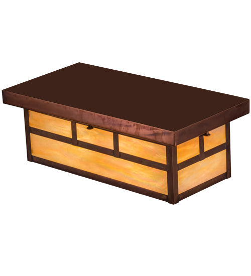 Meyda Lighting Double Bar Mission 16" 2-Light Vintage Copper Island Flush Mount Light With Beige Iridescent Shade Glass