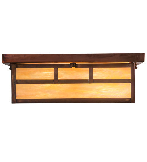 Meyda Lighting Double Bar Mission 16" 2-Light Vintage Copper Island Flush Mount Light With Beige Iridescent Shade Glass