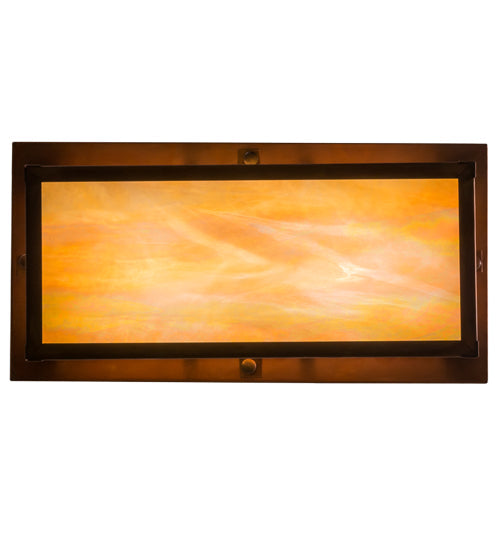 Meyda Lighting Double Bar Mission 16" 2-Light Vintage Copper Island Flush Mount Light With Beige Iridescent Shade Glass