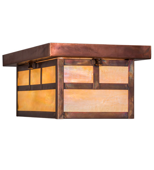 Meyda Lighting Double Bar Mission 16" 2-Light Vintage Copper Island Flush Mount Light With Beige Iridescent Shade Glass