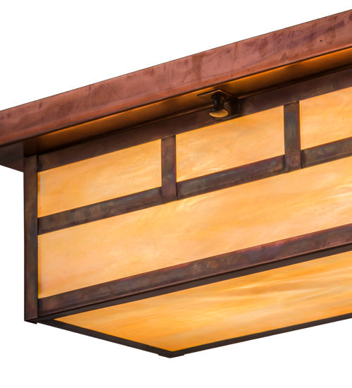 Meyda Lighting Double Bar Mission 16" 2-Light Vintage Copper Island Flush Mount Light With Beige Iridescent Shade Glass