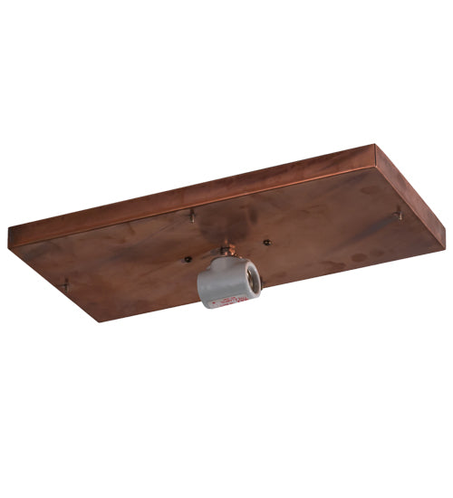 Meyda Lighting Double Bar Mission 16" 2-Light Vintage Copper Island Flush Mount Light With Beige Iridescent Shade Glass