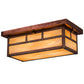 Meyda Lighting Double Bar Mission 16" 2-Light Vintage Copper Island Flush Mount Light With Beige Iridescent Shade Glass