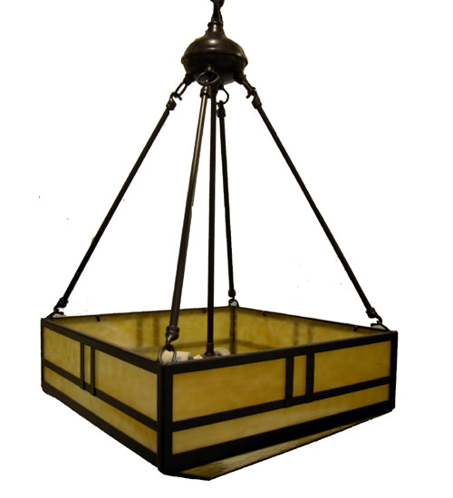 Meyda Lighting Double Bar Mission 16"Sq 4-Light Timeless Bronze Inverted Pendant Light With Beige Shade Glass
