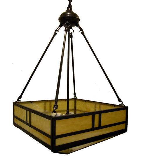 Meyda Lighting Double Bar Mission 16"Sq 4-Light Timeless Bronze Inverted Pendant Light With Beige Shade Glass