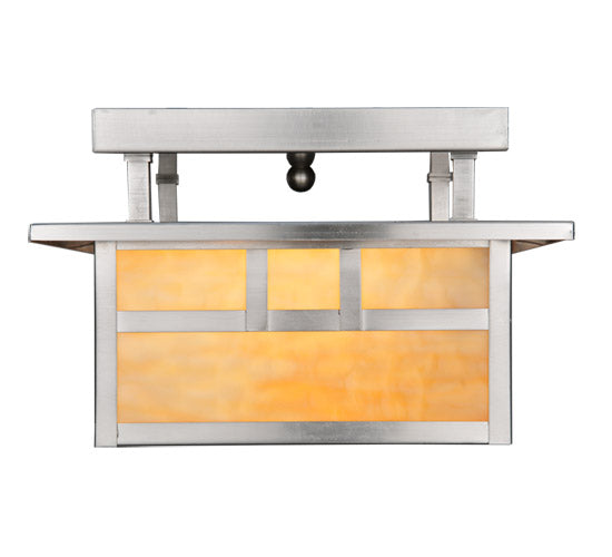 Meyda Lighting Double Bar Mission 17" Brushed Nickel Flush Mount Light With Beige Shade Glass