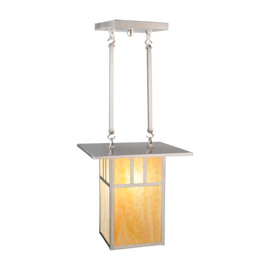 Meyda Lighting Double Bar Mission 20" 2-Light Brushed Nickel Pendant Light With Beige Shade Glass