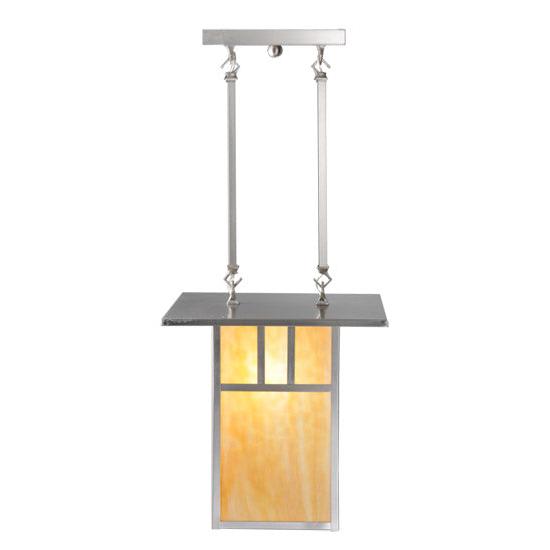 Meyda Lighting Double Bar Mission 20" 2-Light Brushed Nickel Pendant Light With Beige Shade Glass