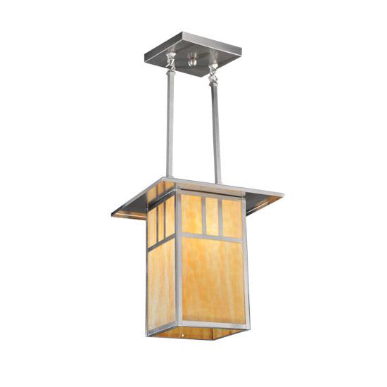 Meyda Lighting Double Bar Mission 20" 2-Light Brushed Nickel Pendant Light With Beige Shade Glass