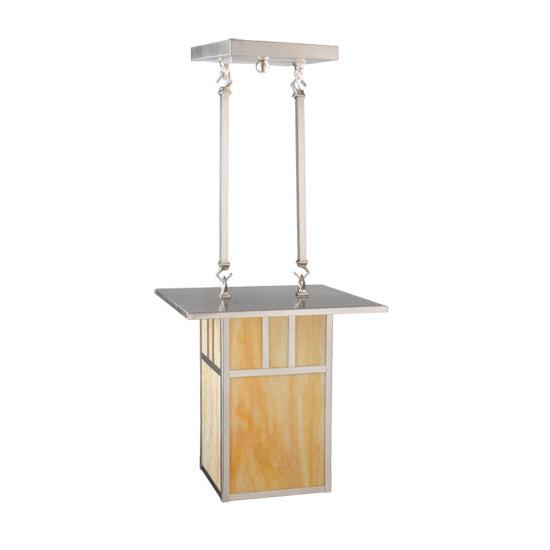 Meyda Lighting Double Bar Mission 20" 2-Light Brushed Nickel Pendant Light With Beige Shade Glass