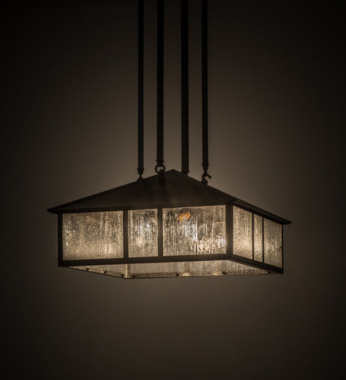 Meyda Lighting Double Bar Mission 25" 3-Light Craftsman Brown Pendant Light With Clear Seeded Shade Glass