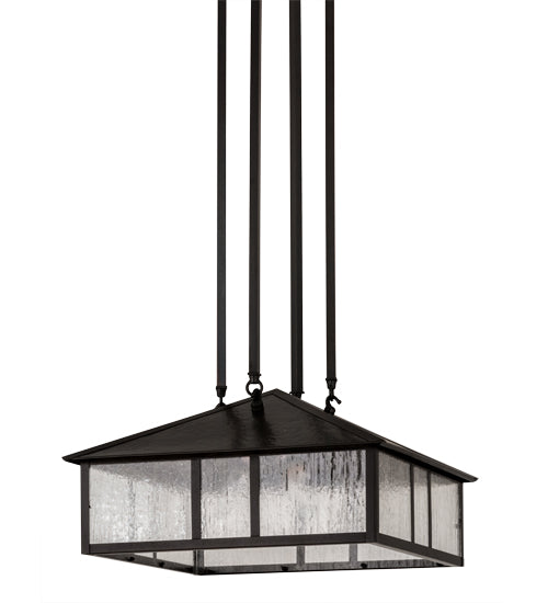 Meyda Lighting Double Bar Mission 25" 3-Light Craftsman Brown Pendant Light With Clear Seeded Shade Glass