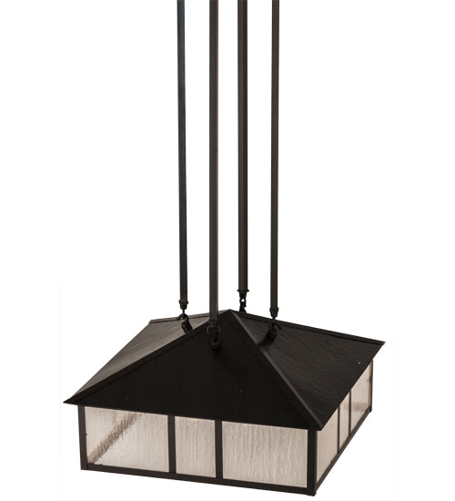 Meyda Lighting Double Bar Mission 25" 3-Light Craftsman Brown Pendant Light With Clear Seeded Shade Glass