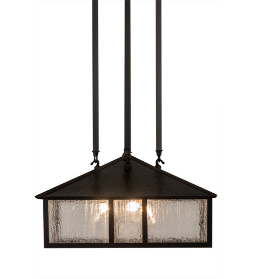 Meyda Lighting Double Bar Mission 25" 3-Light Craftsman Brown Pendant Light With Clear Seeded Shade Glass