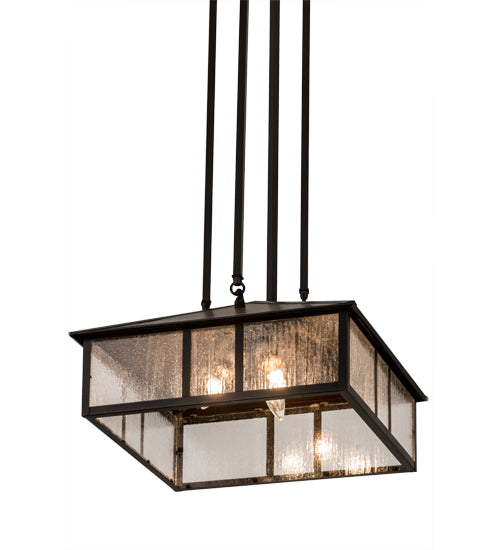 Meyda Lighting Double Bar Mission 25" 3-Light Craftsman Brown Pendant Light With Clear Seeded Shade Glass