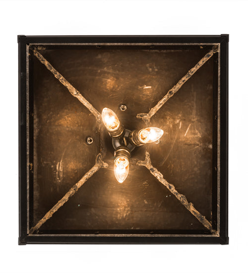 Meyda Lighting Double Bar Mission 25" 3-Light Craftsman Brown Pendant Light With Clear Seeded Shade Glass