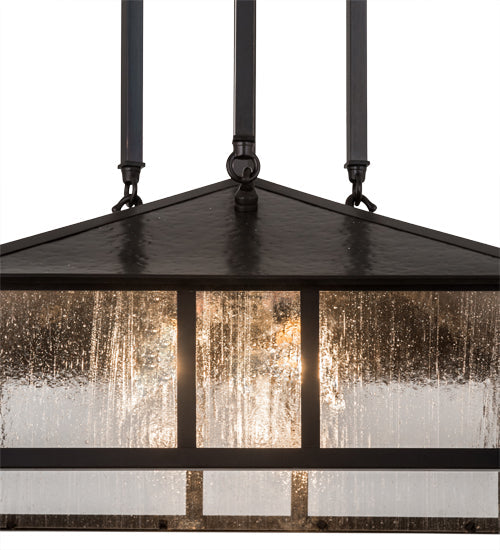 Meyda Lighting Double Bar Mission 25" 3-Light Craftsman Brown Pendant Light With Clear Seeded Shade Glass