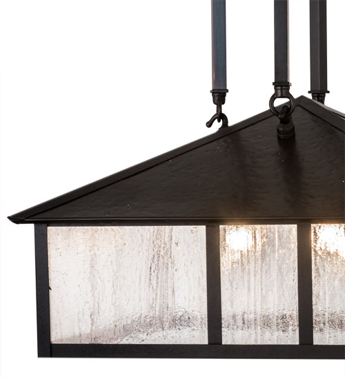 Meyda Lighting Double Bar Mission 25" 3-Light Craftsman Brown Pendant Light With Clear Seeded Shade Glass