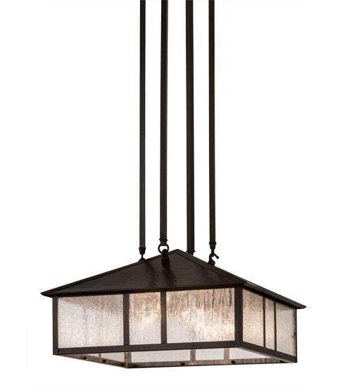 Meyda Lighting Double Bar Mission 25" 3-Light Craftsman Brown Pendant Light With Clear Seeded Shade Glass