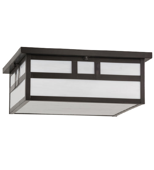 Meyda Lighting Double Bar Mission 31" 4-Light Craftsman Brown Flush Mount Light With White Art Shade Glass