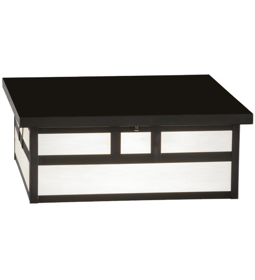 Meyda Lighting Double Bar Mission 31" 4-Light Craftsman Brown Flush Mount Light With White Art Shade Glass