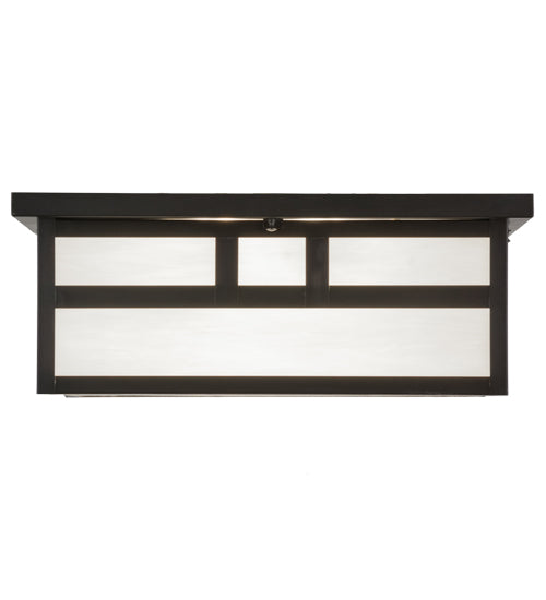 Meyda Lighting Double Bar Mission 31" 4-Light Craftsman Brown Flush Mount Light With White Art Shade Glass