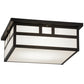 Meyda Lighting Double Bar Mission 31" 4-Light Craftsman Brown Flush Mount Light With White Art Shade Glass