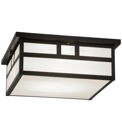 Meyda Lighting Double Bar Mission 31" 4-Light Craftsman Brown Flush Mount Light With White Art Shade Glass