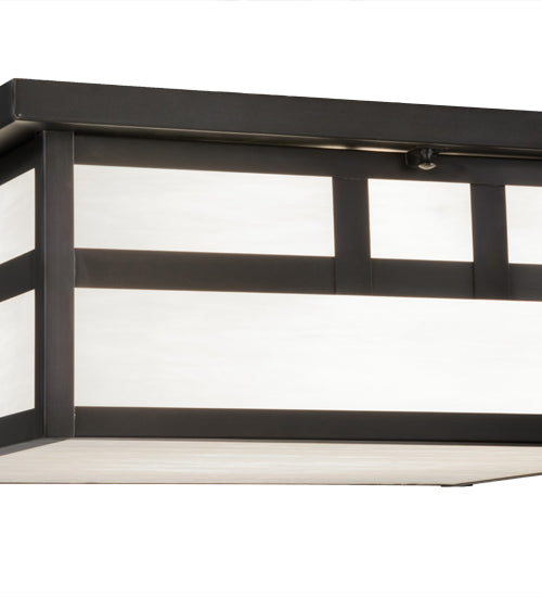 Meyda Lighting Double Bar Mission 31" 4-Light Craftsman Brown Flush Mount Light With White Art Shade Glass