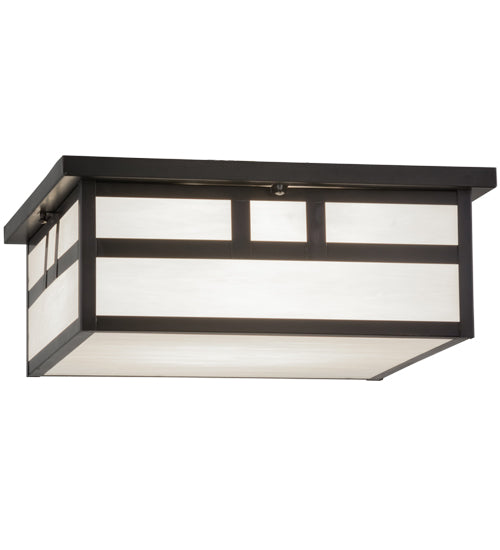 Meyda Lighting Double Bar Mission 31" 4-Light Craftsman Brown Flush Mount Light With White Art Shade Glass