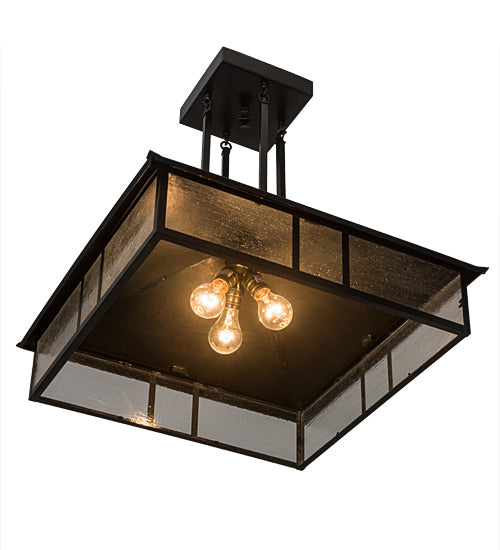 Meyda Lighting Double Bar Mission 34" 3-Light Craftsman Brown Pendant Light With Clear Seeded Shade Glass