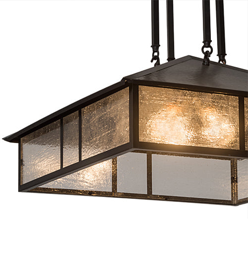 Meyda Lighting Double Bar Mission 34" 3-Light Craftsman Brown Pendant Light With Clear Seeded Shade Glass