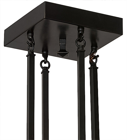 Meyda Lighting Double Bar Mission 34" 3-Light Craftsman Brown Pendant Light With Clear Seeded Shade Glass
