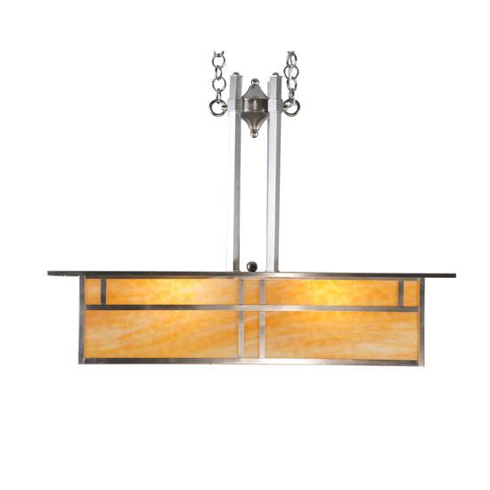 Meyda Lighting Double Bar Mission 35" 2-Light Brushed Nickel Oblong Pendant Light With Beige Art Shade Glass