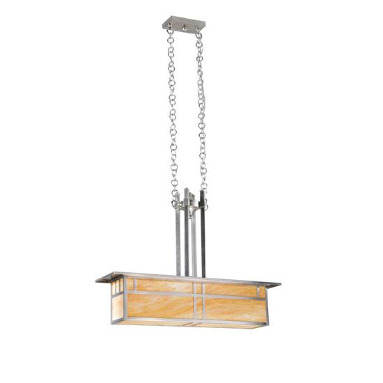 Meyda Lighting Double Bar Mission 35" 2-Light Brushed Nickel Oblong Pendant Light With Beige Art Shade Glass