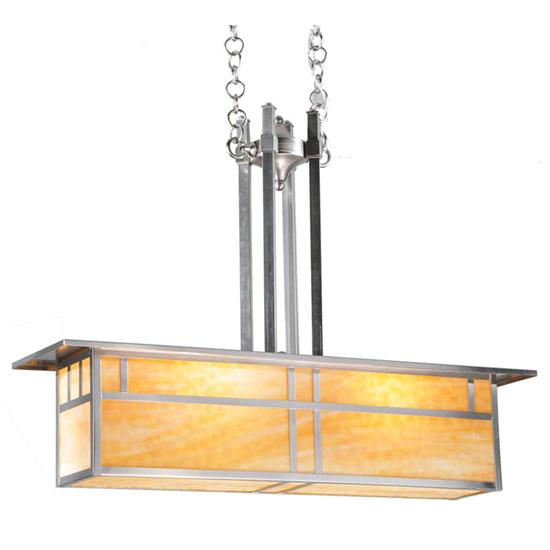 Meyda Lighting Double Bar Mission 35" 2-Light Brushed Nickel Oblong Pendant Light With Beige Art Shade Glass