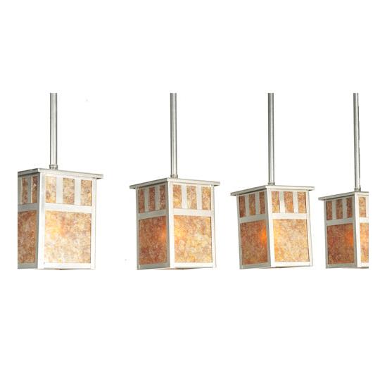 Meyda Lighting Double Bar Mission 36" 4-Light Brushed Nickel Island Pendant Light With Amber Mica Shade Glass