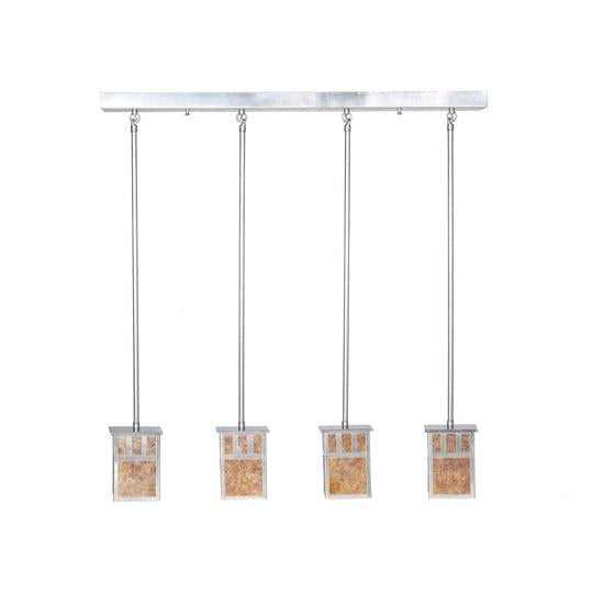 Meyda Lighting Double Bar Mission 36" 4-Light Brushed Nickel Island Pendant Light With Amber Mica Shade Glass