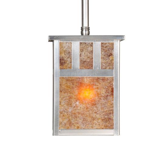 Meyda Lighting Double Bar Mission 36" 4-Light Brushed Nickel Island Pendant Light With Amber Mica Shade Glass