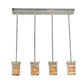 Meyda Lighting Double Bar Mission 36" 4-Light Brushed Nickel Island Pendant Light With Amber Mica Shade Glass