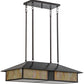Meyda Lighting Double Bar Mission 36" 4-Light Craftsman Brown Island Pendant Light With Beige Iridescent Shade Glass