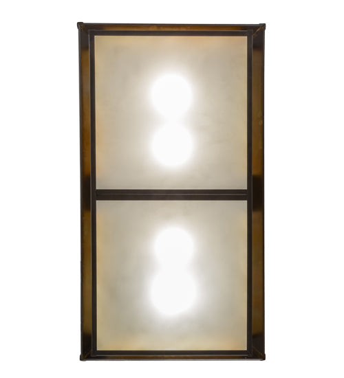 Meyda Lighting Double Bar Mission 36" 4-Light Craftsman Brown Island Pendant Light With Beige Iridescent Shade Glass