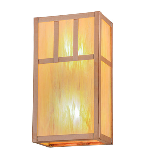 Meyda Lighting Double Bar Mission 7" 2-Light Natural Copper Wall Sconce With Beige Iridescent Shade Glass