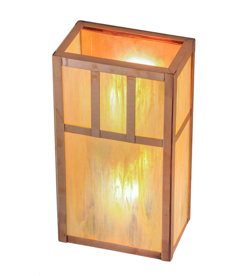 Meyda Lighting Double Bar Mission 7" 2-Light Natural Copper Wall Sconce With Beige Iridescent Shade Glass