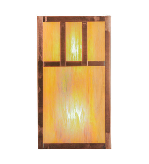 Meyda Lighting Double Bar Mission 7" 2-Light Natural Copper Wall Sconce With Beige Iridescent Shade Glass