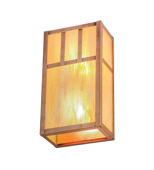 Meyda Lighting Double Bar Mission 7" 2-Light Natural Copper Wall Sconce With Beige Iridescent Shade Glass