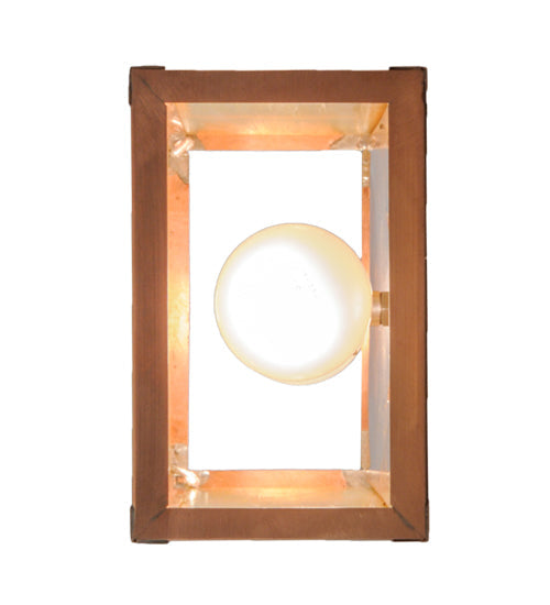 Meyda Lighting Double Bar Mission 7" 2-Light Natural Copper Wall Sconce With Beige Iridescent Shade Glass